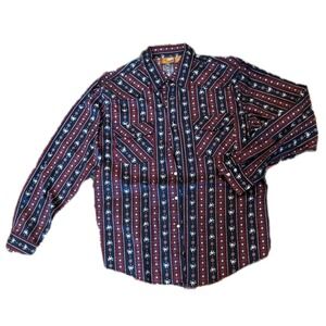 Cowboy Style Men's "Ugly Shirt" Skull & Crossbones. Maroon & Black. Snaps. Large